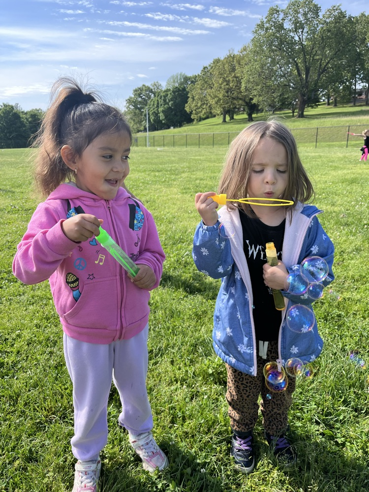two friends with bubbles
