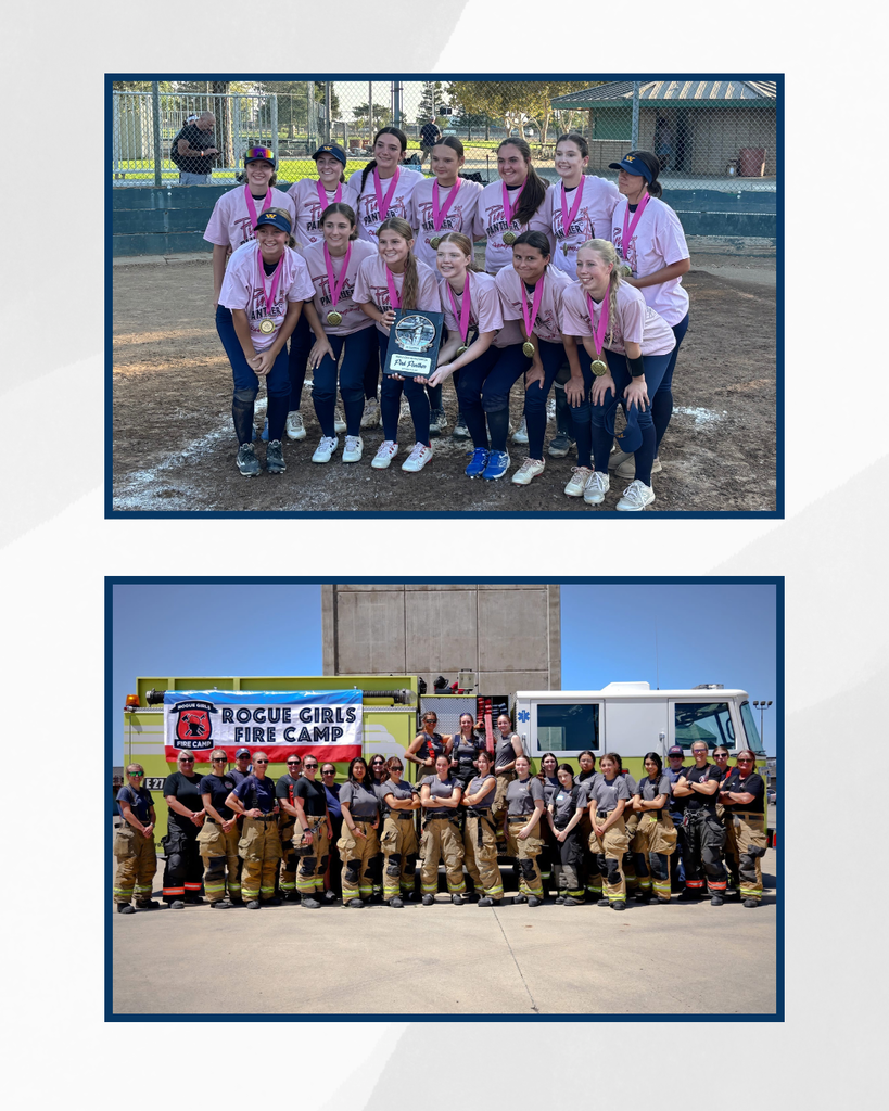 Soft ball team photo and Rogue Girls Fire Camp photo.