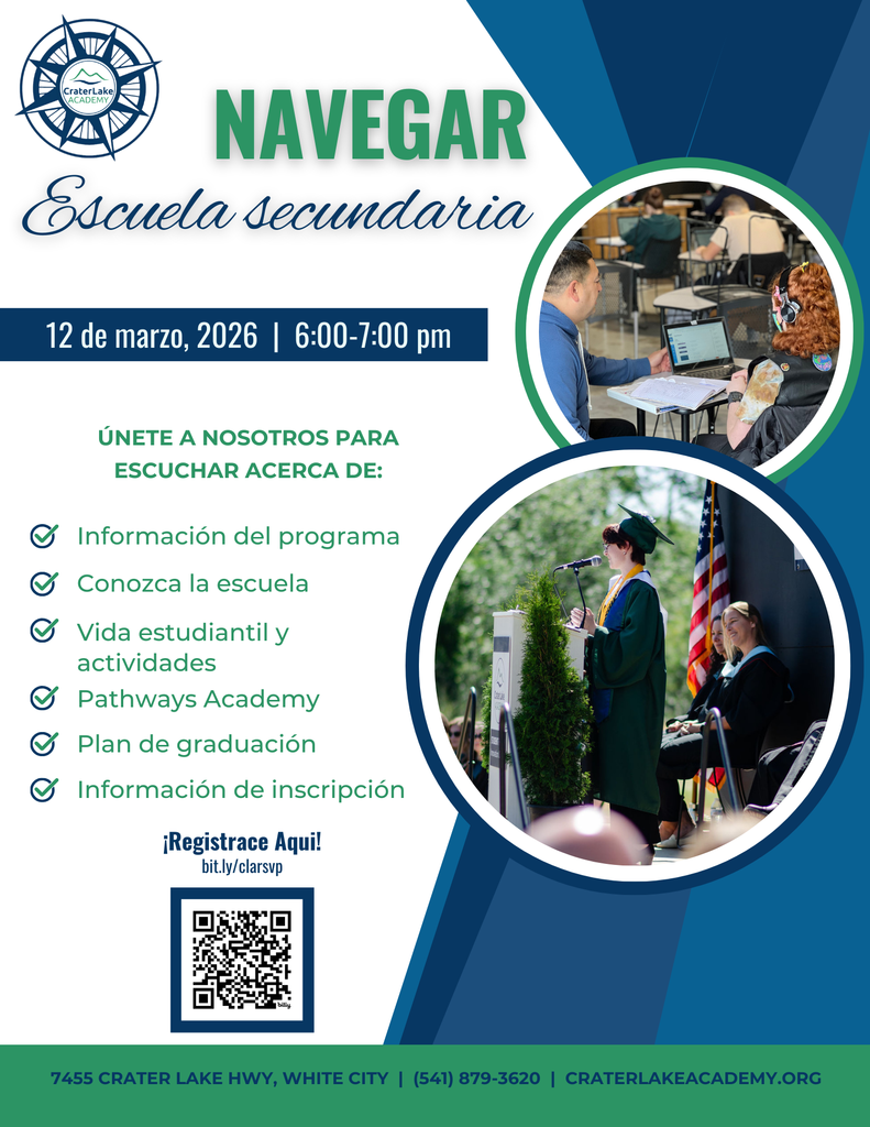 spanish version of the flyer with details on navigate high school night at crater lake academy