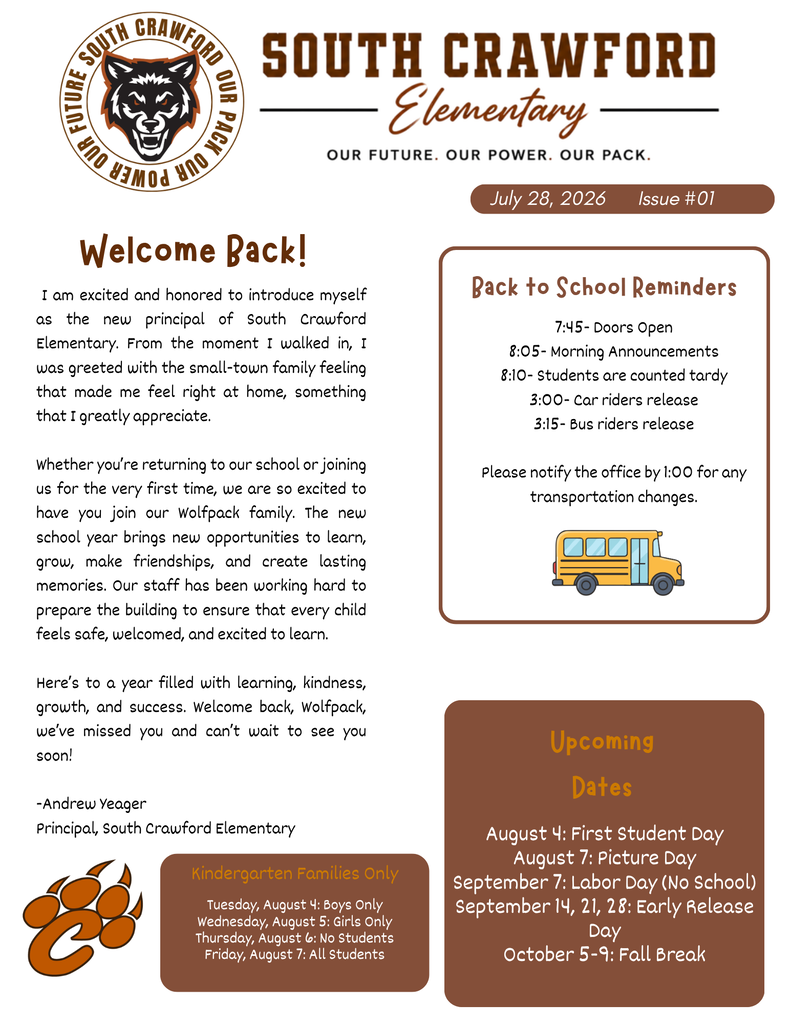 July 28, 2026 South Crawford Newsletter