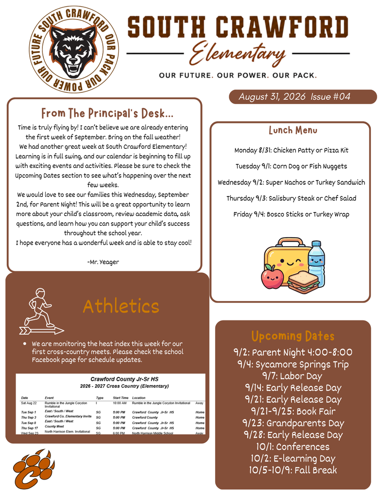 August 31st Newsletter- South Crawford