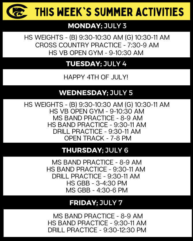 This week's Activities