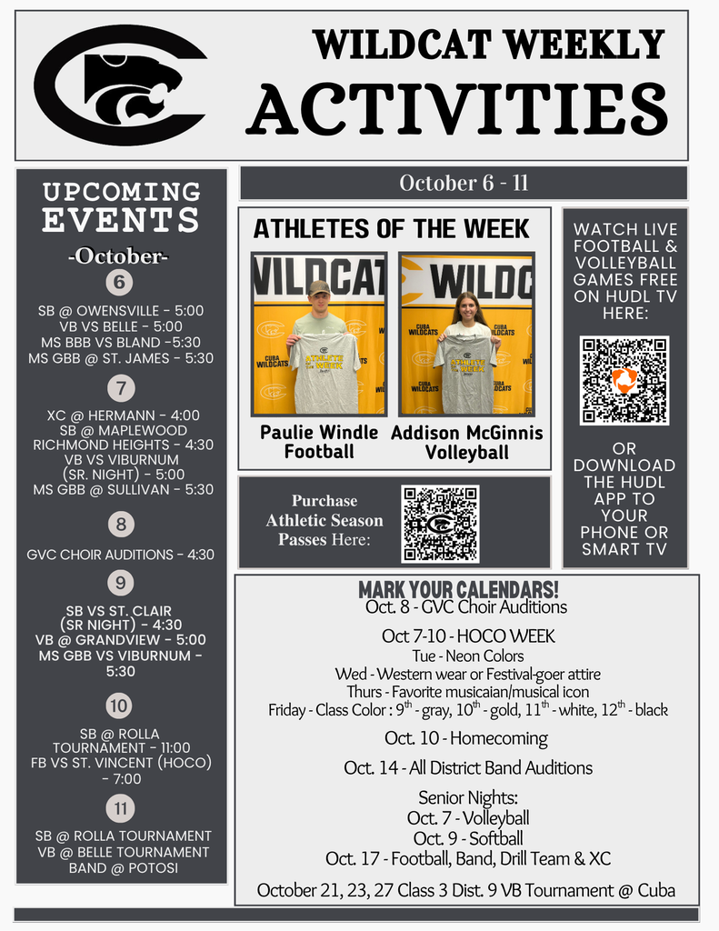 Weekly Activities 10/6 - 10-11