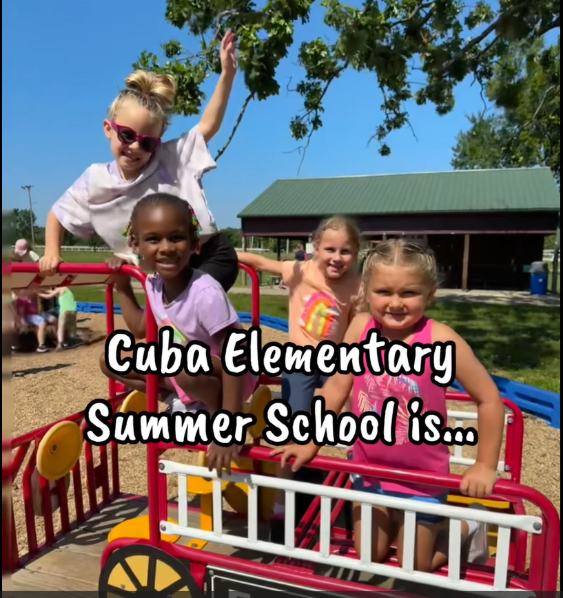 Elementary Students on a play fire engine and it says Cuba Elementary Summer School Is...