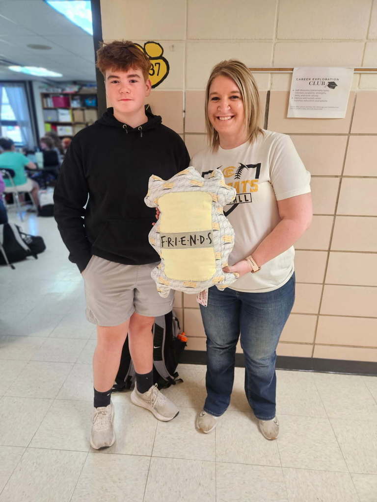 Grant made Mrs. Mabe a pillow for her "Friends" fettish.