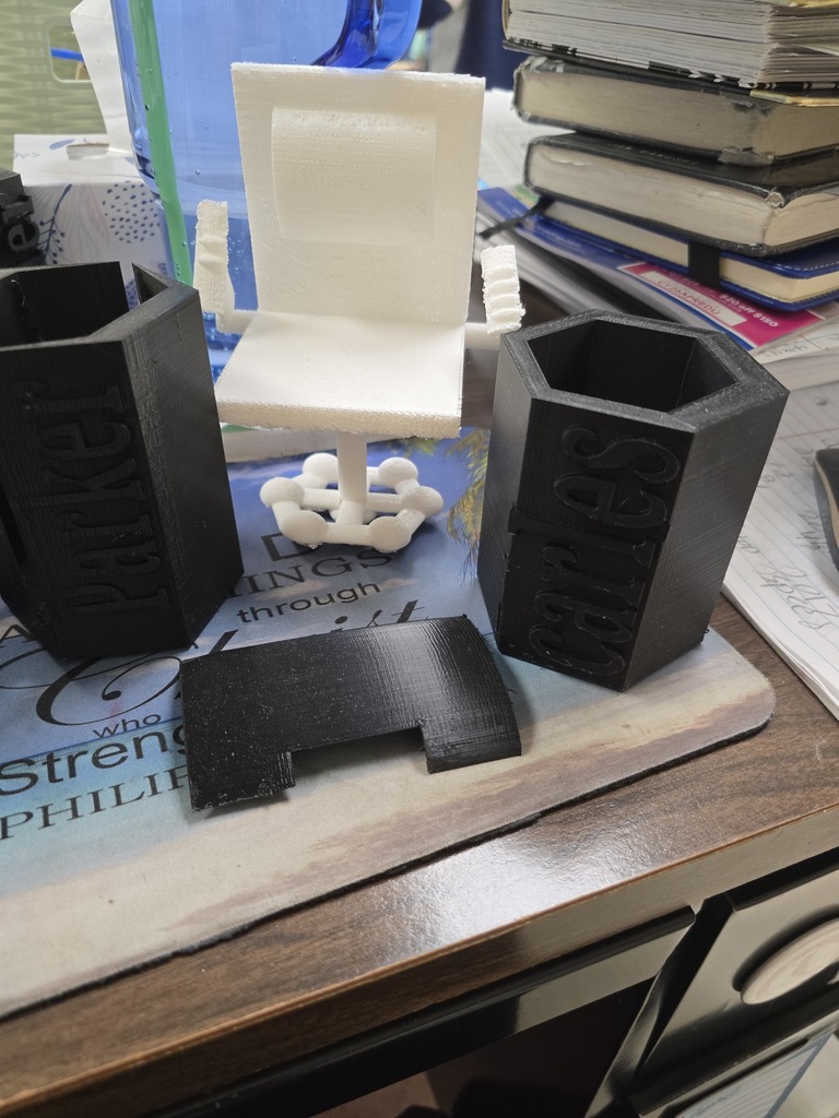 Tinted Visor, Pencil cups, and programmable chair.