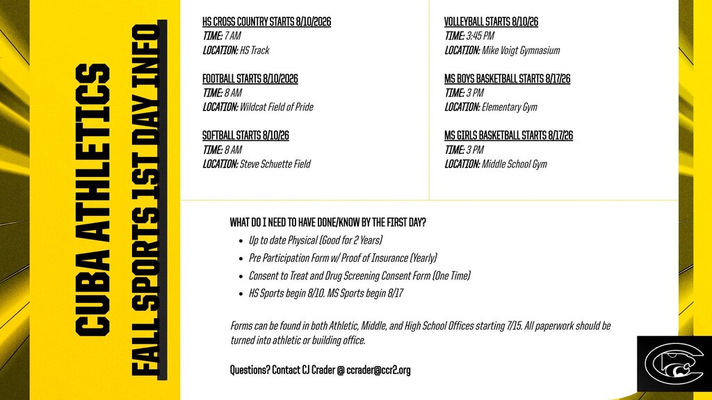 Informational Graphic for Fall Sports