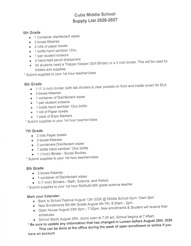 CMS 2026 SUPPLIES LIST