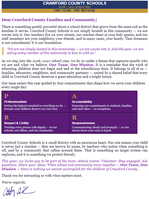Letter to Community