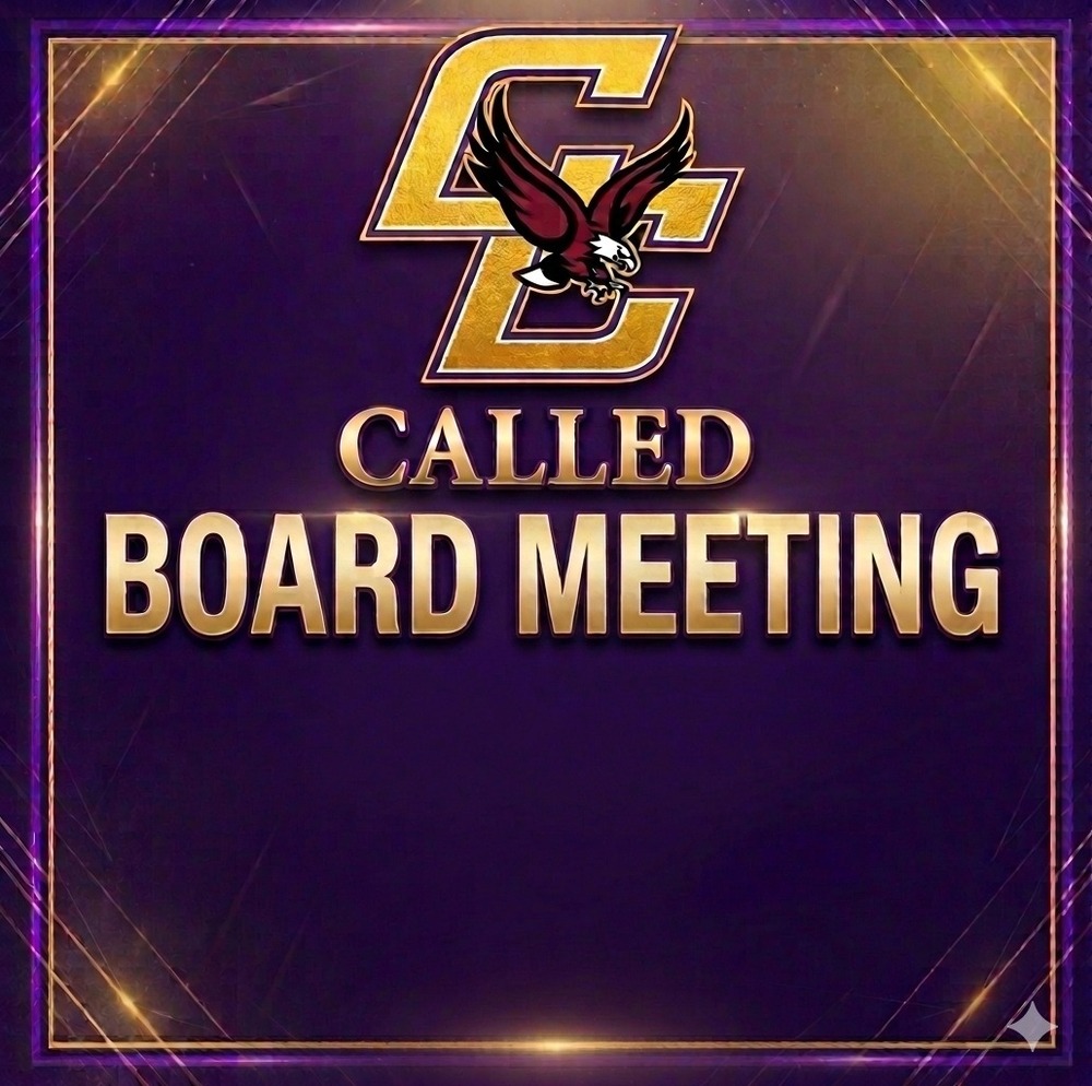 Called Board Meeting with Purple and Gold colors along with the Crawford County logo
