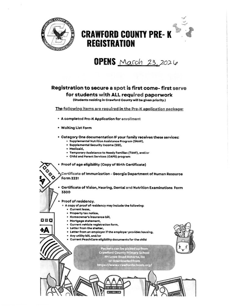 2026-2027 PreK Registration opens March 23, 2026.