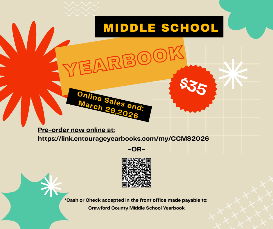 Middle School Yearbooks are $35 and must be purchased by March 29, 2026.