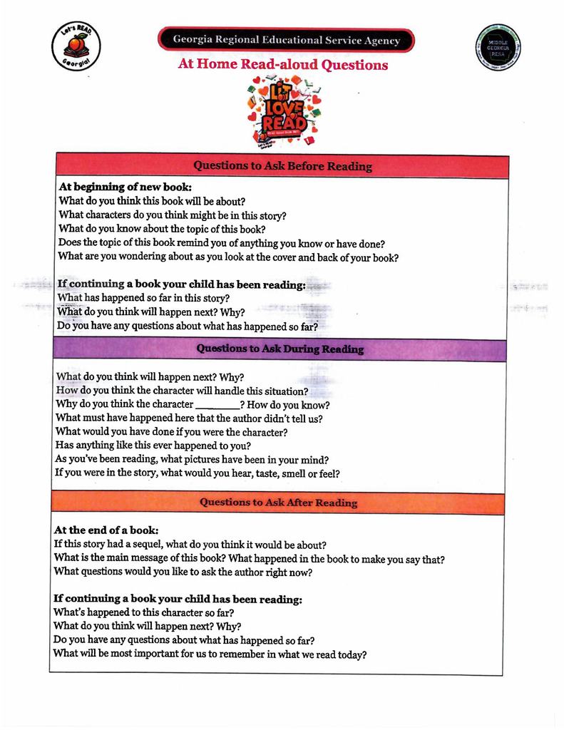 Let's Read, Georgia! Family Read-aloud Bingo page 2