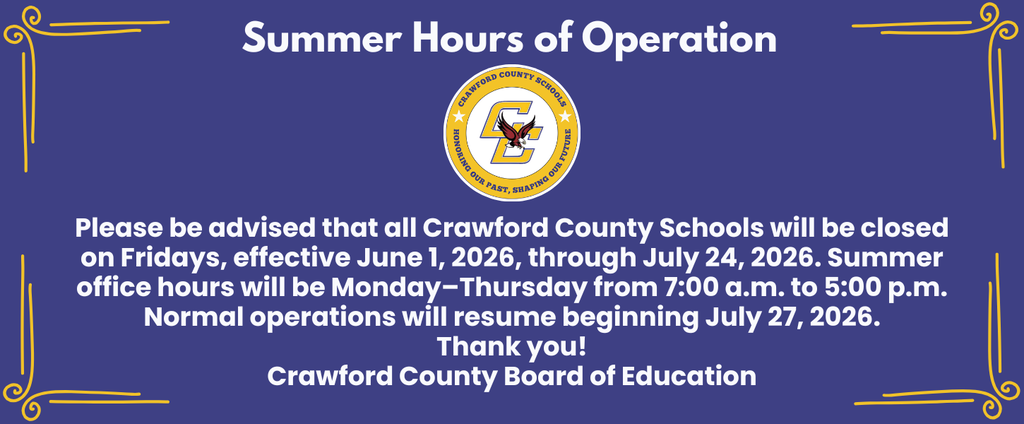 School District Summer Hours Monday-Thursday 7:00am to 5:00pm