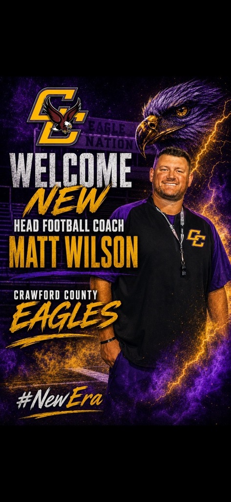 purple and gold flyer welcoming Wilson as new head football coach