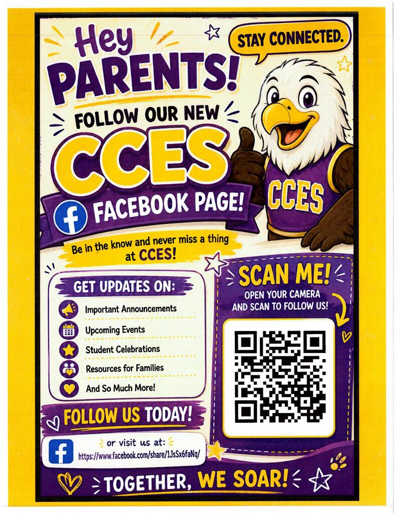 Eagle telling parents to Follow Us on Facebook for school information