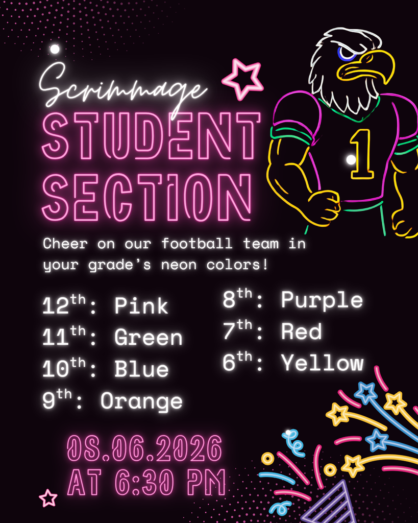 neon colors on a black background with information about the scrimmage game