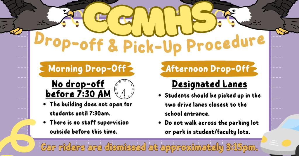multicolored flyer that gives instructions for arrival and dismissal