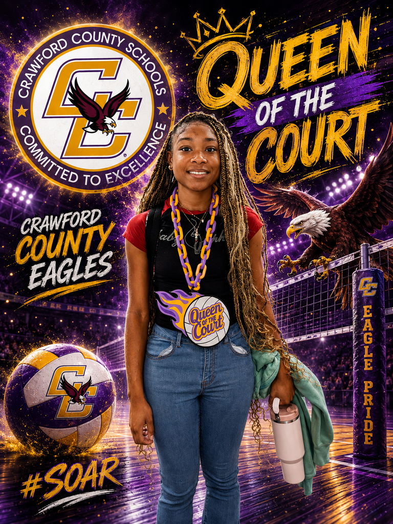 ai-generated graphic of student posing with a 'queen of the court' pendant