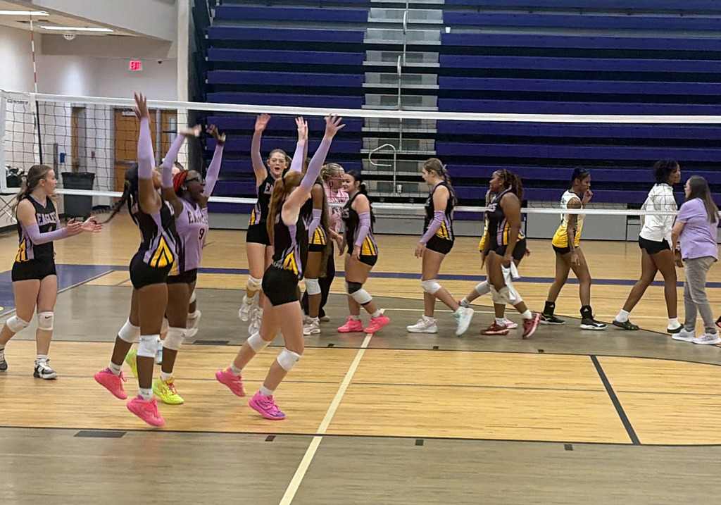 volleyball players celebrating their victory