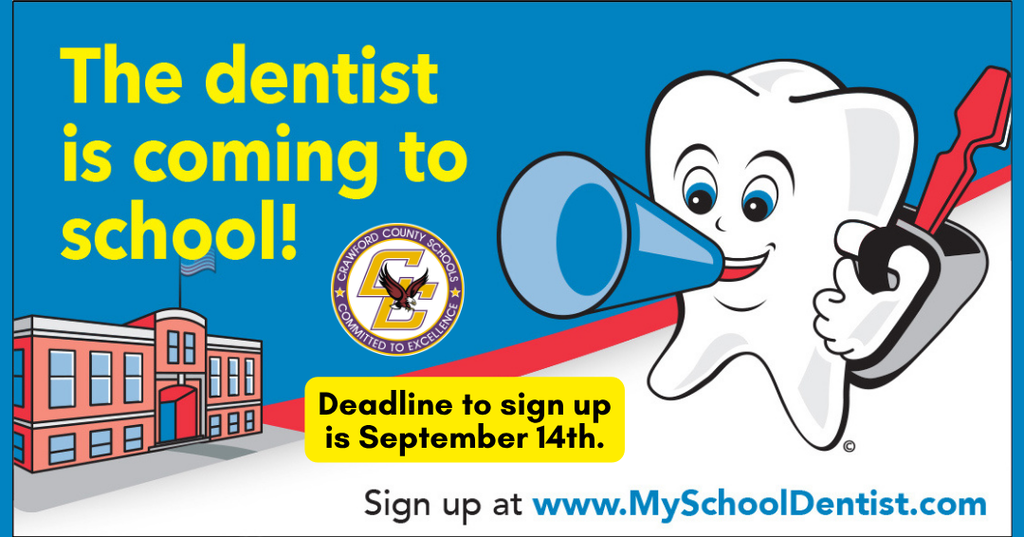 tooth making an announcement to sign up for mobile dentist