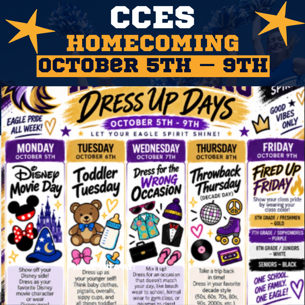 CCES Homecoming Dress Up Days for October 5th - 9th