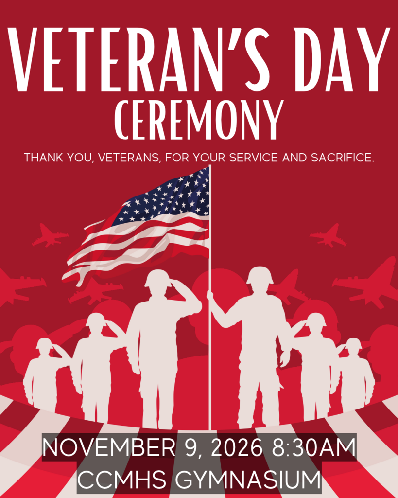 veteran's day flyer with soldiers saluting the American flag