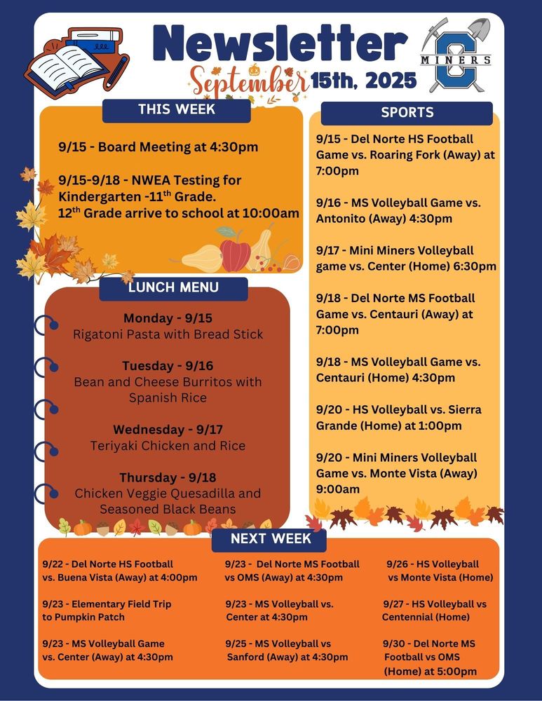 Creede School District Newsletter for the week of September 15th, 2025