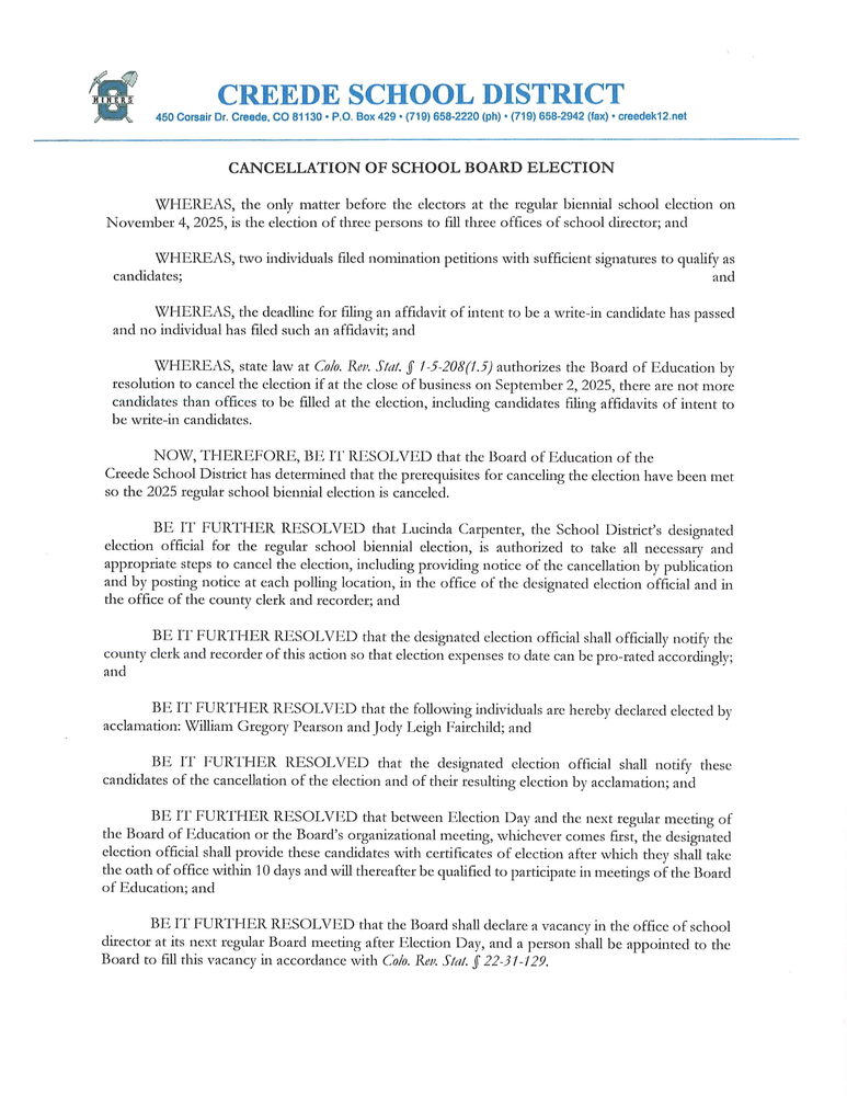 Cancellation of school board election