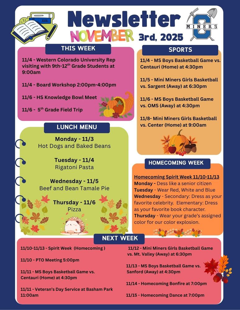 Creede School District Newsletter for the week of Nov. 3rd, 2025