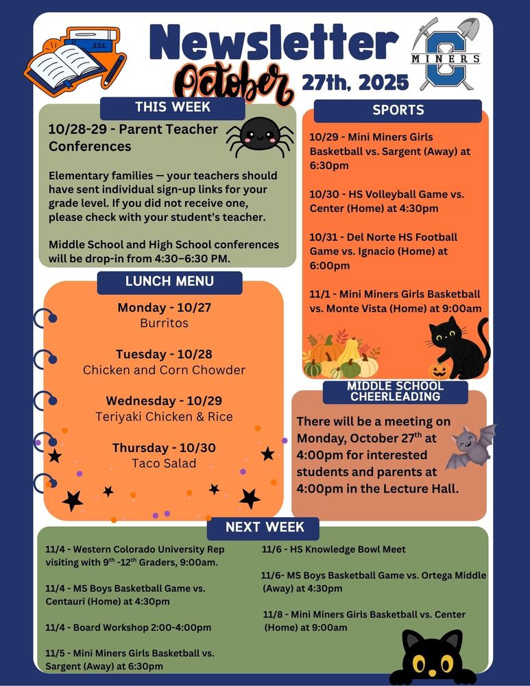 Creede School District Newsletter for the week of Oct. 27th.