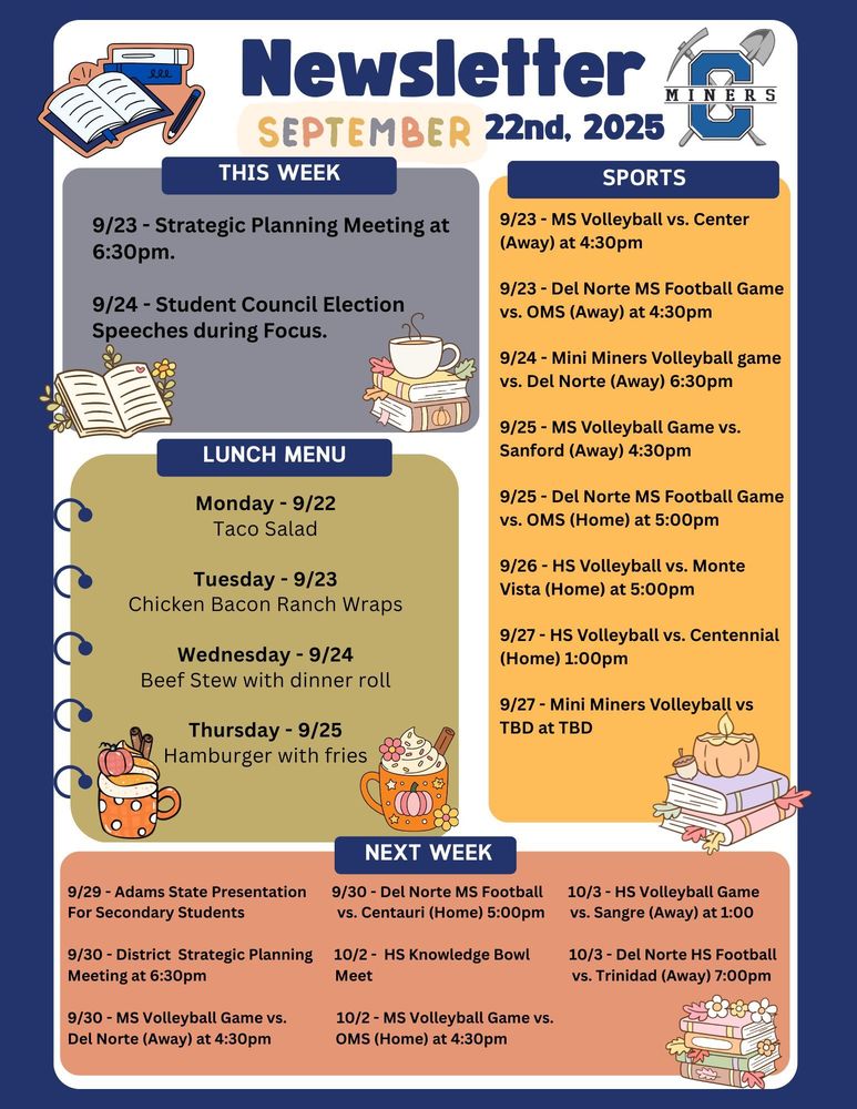Creede School District Newsletter for the week of September 22nd.