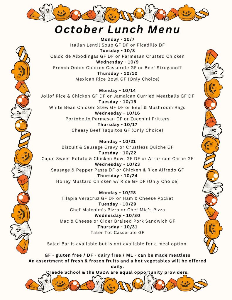 October Lunch Menu