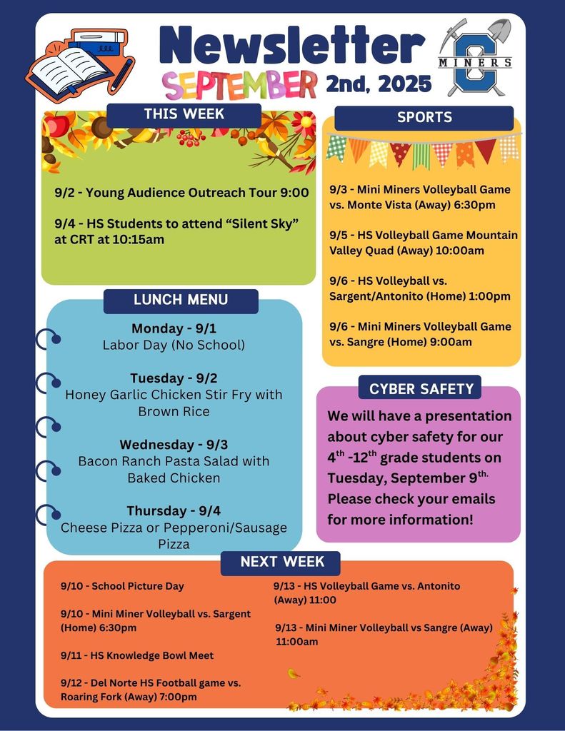 Creede School District Newsletter for the week of September 2nd, 2025.