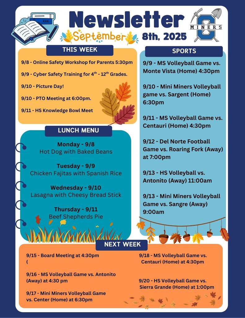 Creede School District Newsletter for the week of 9/8/25