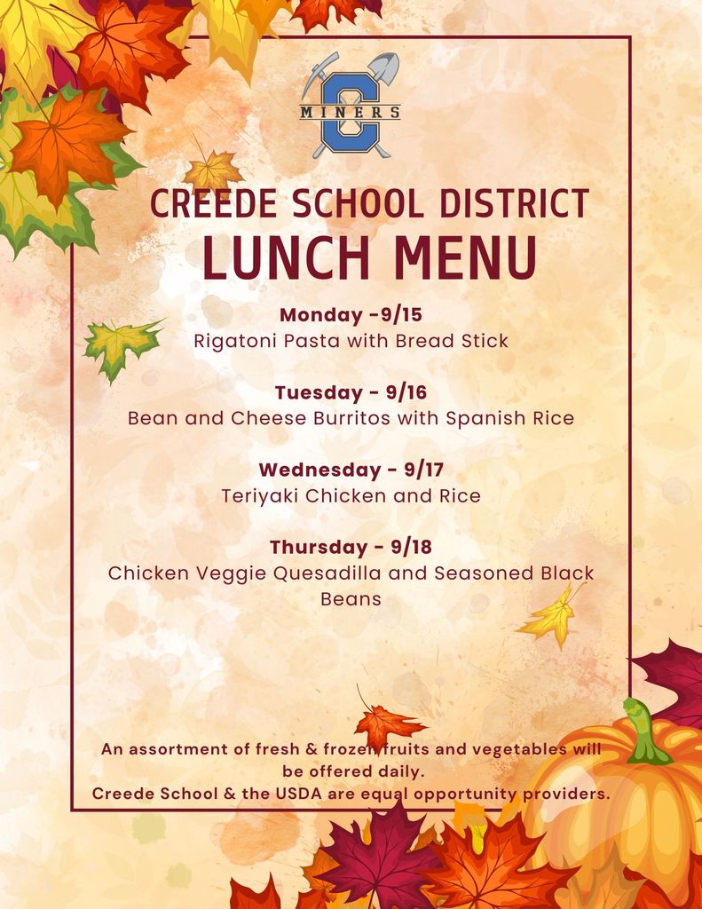 Week of September 15th lunch menu