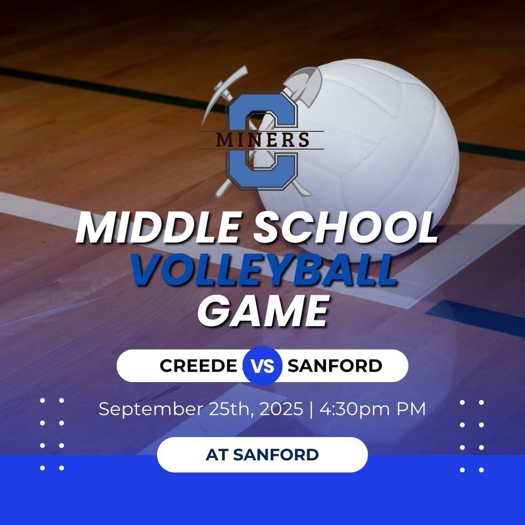 Middle School Volleyball Game vs. Sanford on Thursday September, 25th at 4:30pm.  Game is at Sanford.