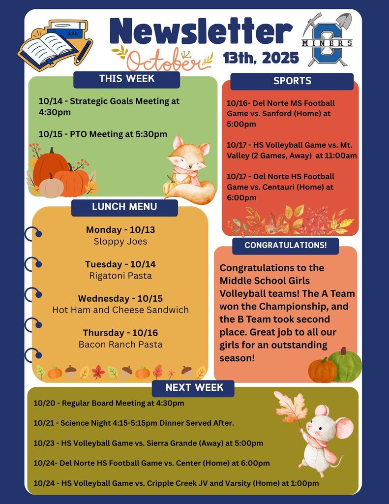 Creede School District Newsletter for the week of October, 13th 2025