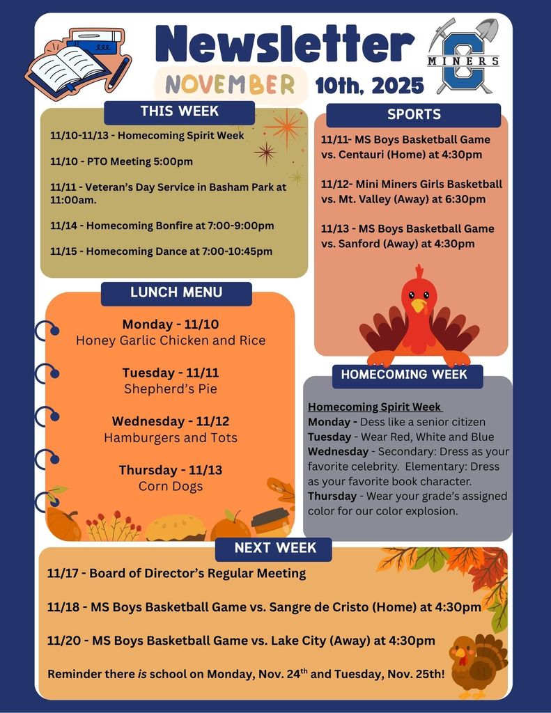 Creede School District Newsletter for the week of November, 10th 2025.