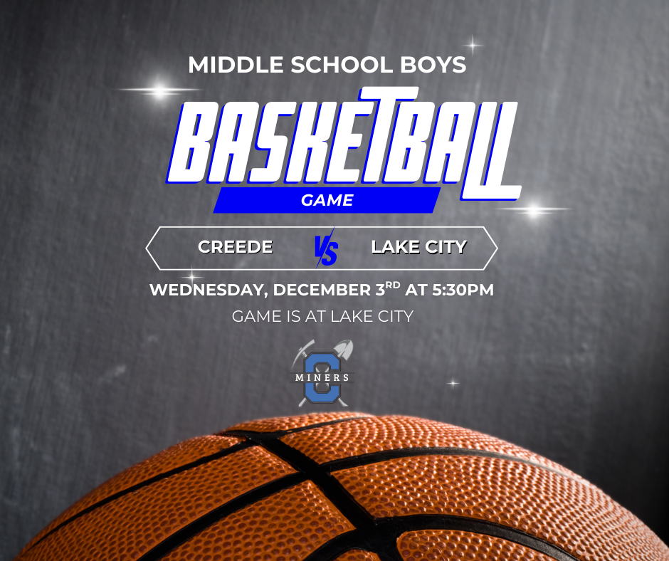 Middle School Boys basketball game vs. Lake City on Wednesday, December 3rd at 5:30pm.  Game is at Lake City.