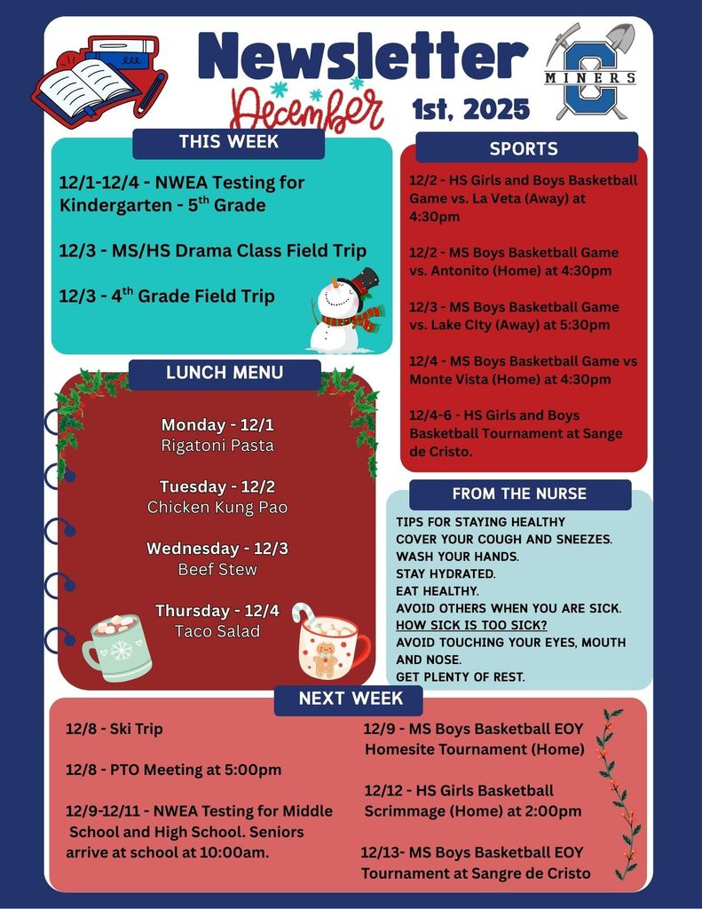 Creede School District Newsletter for the week of 12/1/25.