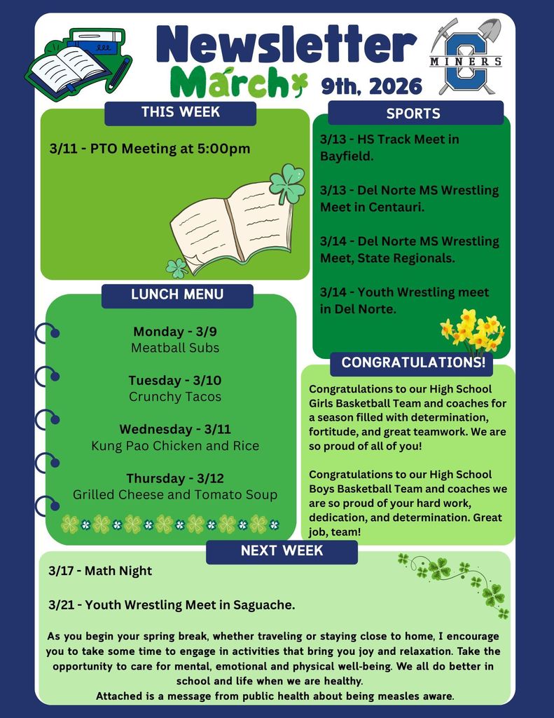 Creede School District Newsletter for the week of March, 9th 2026