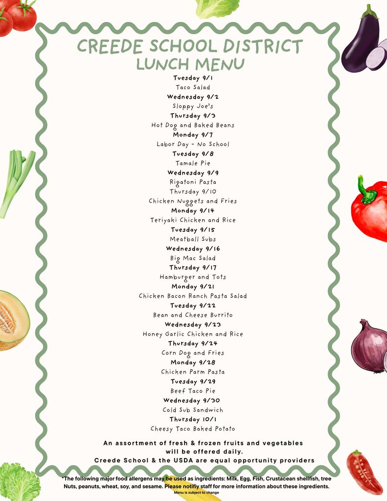September Lunch Menu