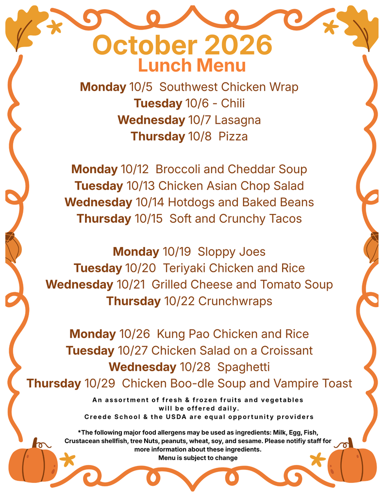 October lunch menu