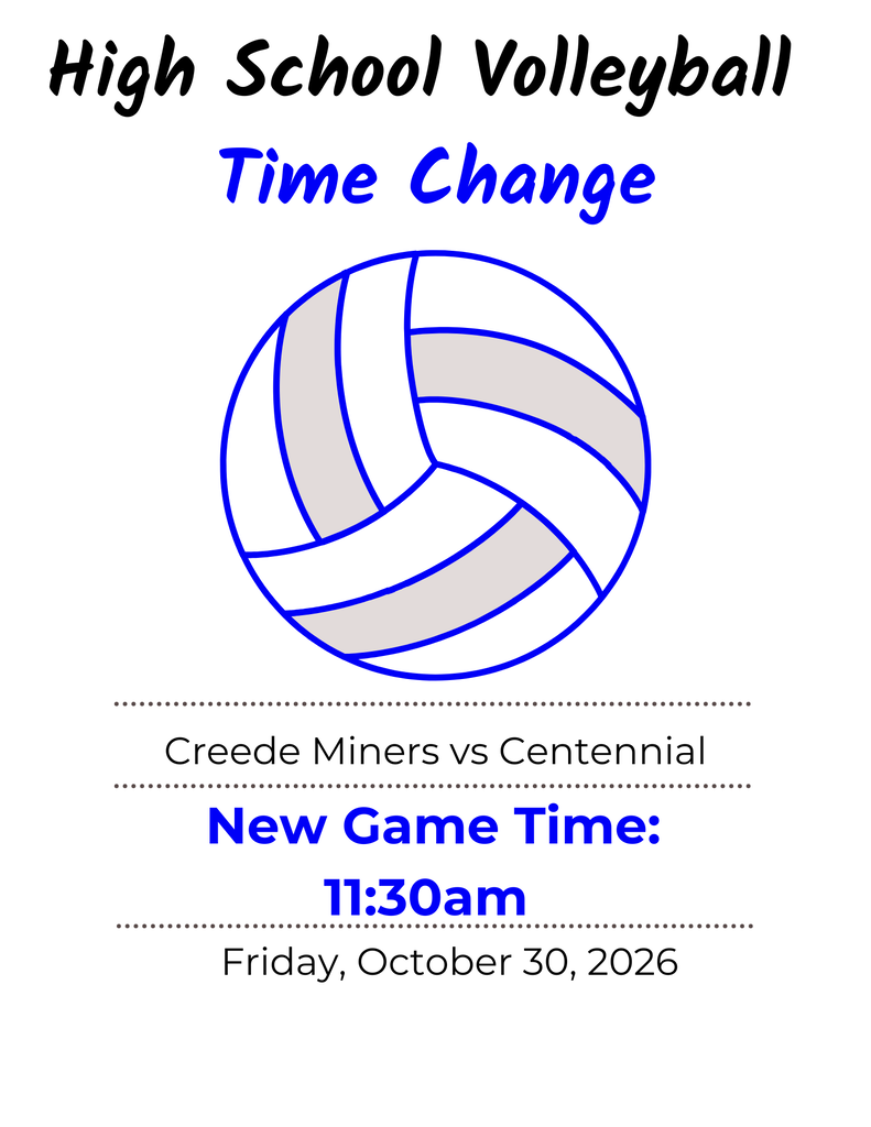 HS Volleyball game time change for October 30, 2026.  New game time is 11:30am.