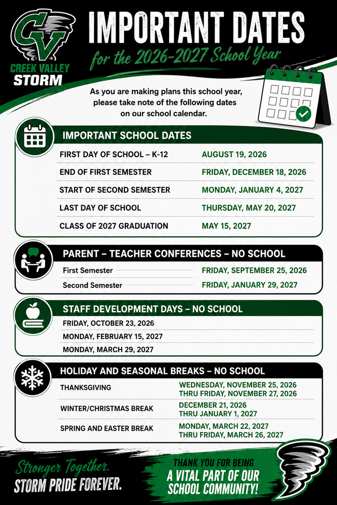 Flyer of important planning dates for the school year