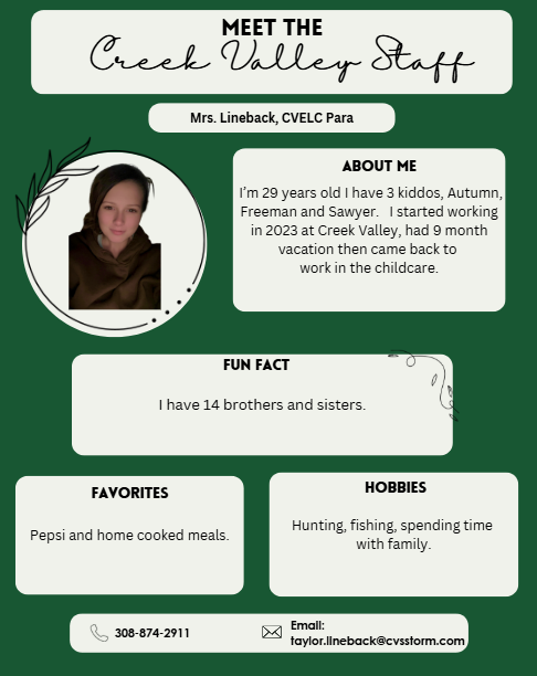 Creek Valley Schools Staff Spotlight featuring Mrs. Lineback, CVELC Para