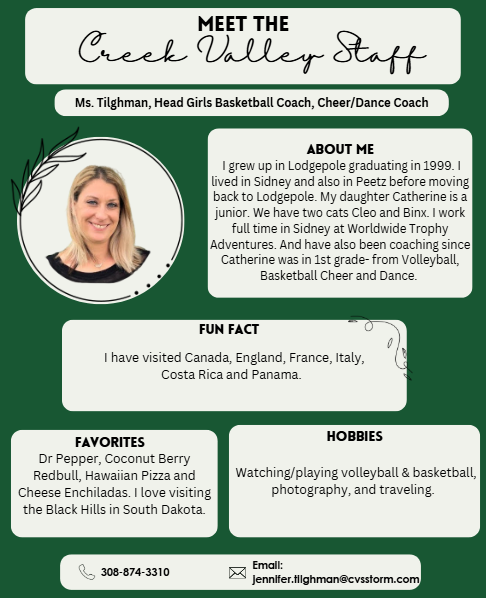 Creek Valley Schools Staff Spotlight featuring Ms. Tilghman, Basketball Coach and Cheer and Dance Coach