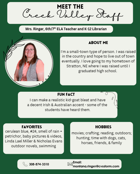 Creek Valley Schools Staff Spotlight featuring Mrs. Ringer