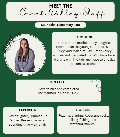 Creek Valley Schools Staff Spotlight featuring Ms. Koehn, Elementary Para